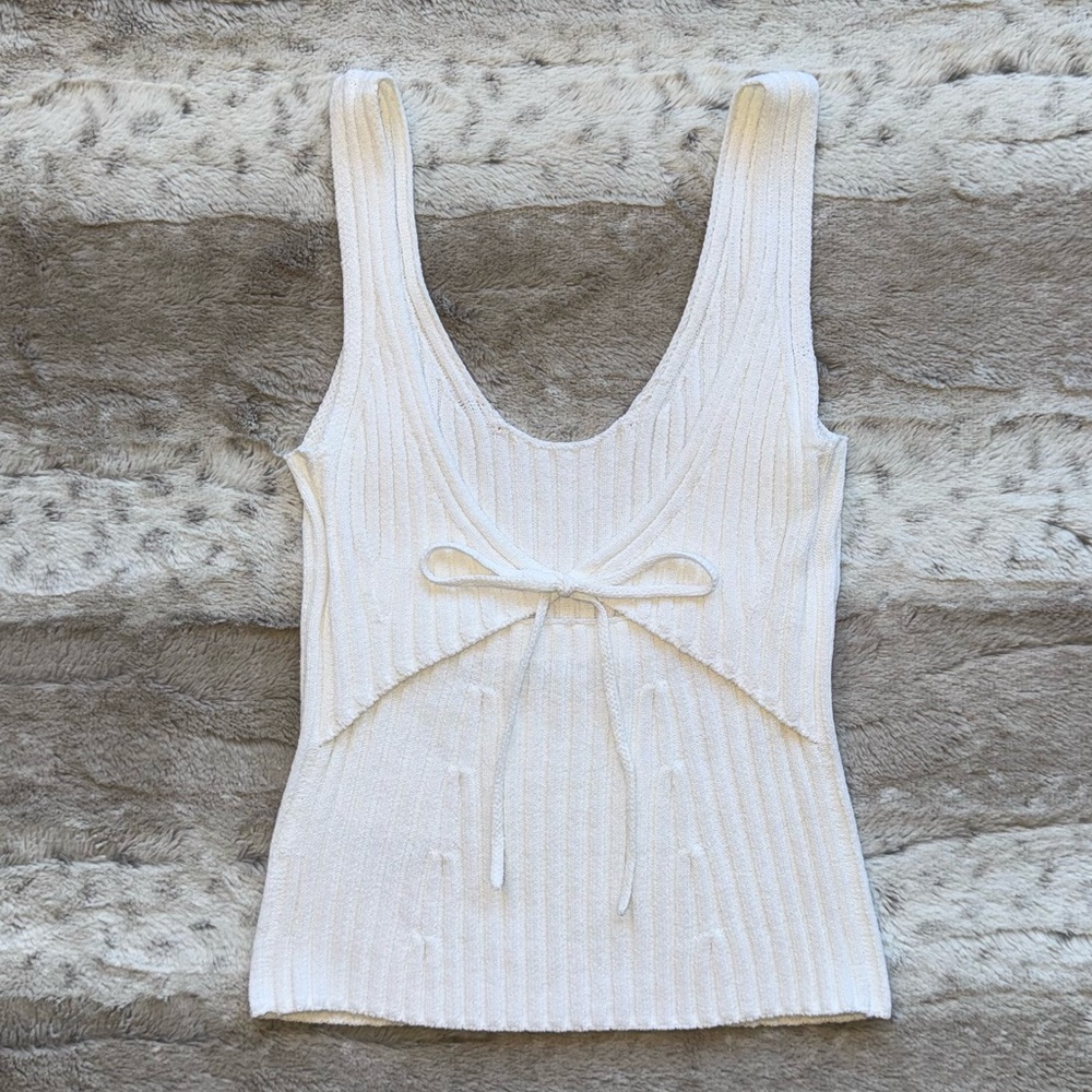 VINCE Rib Tie Back Cotton Blend Tank Top in Optic White Size XS - Picture 6 of 14